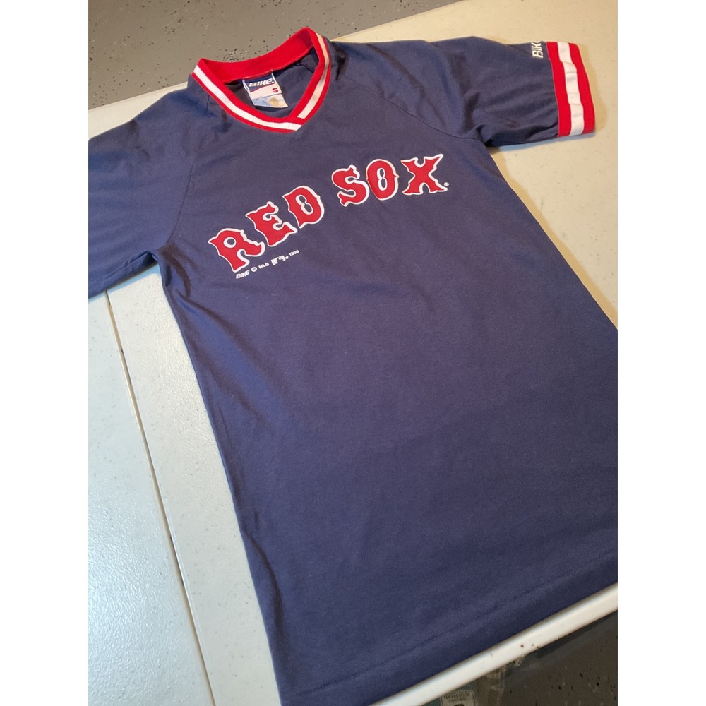 Vintage 1998 Boston Red Sox Bike‎ Jersey T-Shirt Navy Blue Pro Bro #1 Mens Small